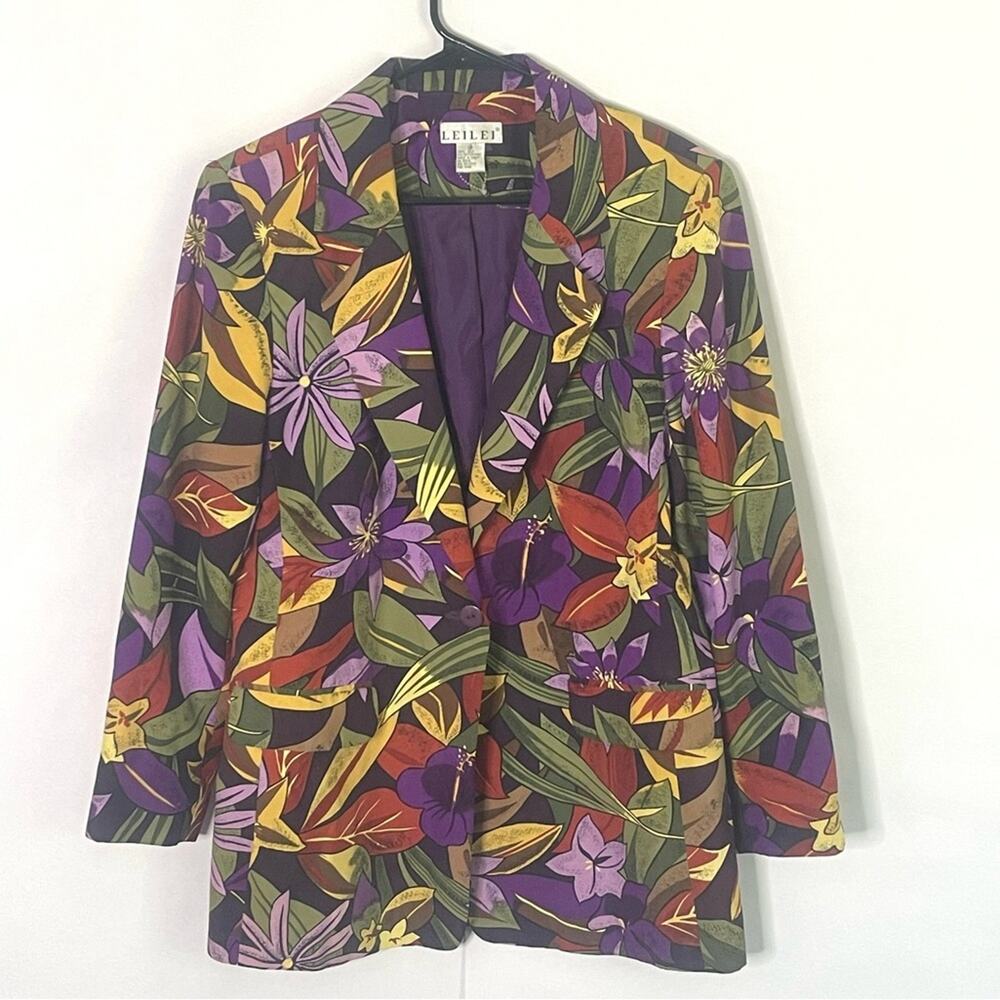 Vintage women’s Unique tropical multicolor silk one button blazer Leilei Size M